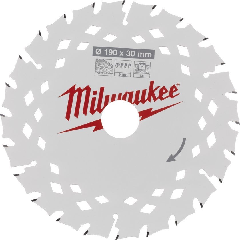 Cutting disc 190x30x1.8mm 24 teeth Milwaukee (for cordless tools) for various wood