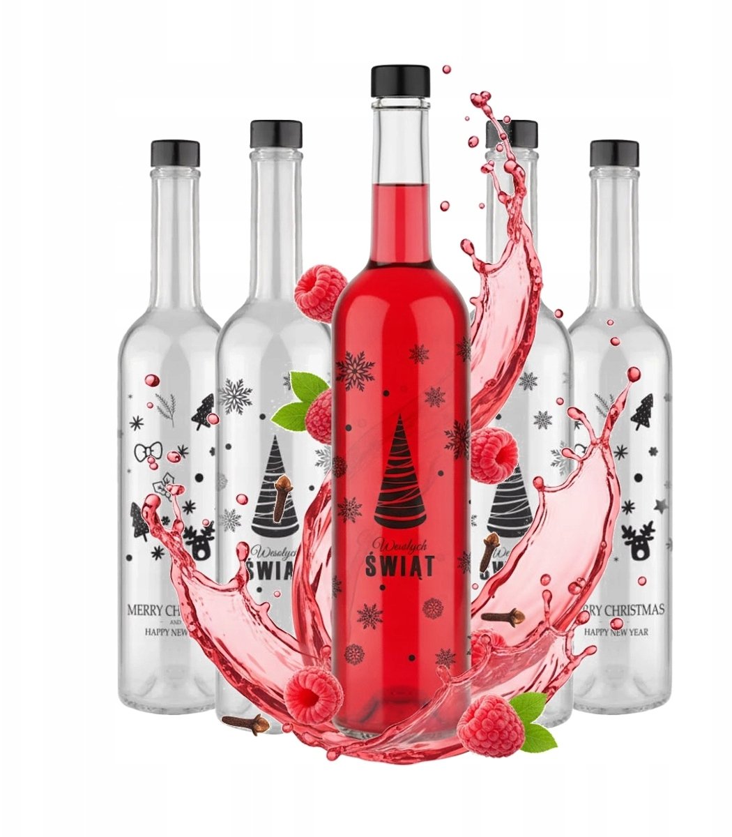 5X Butelki szklane FUTURA GPI 500ml Z NADRUKIEM ŚWIĘTECZNYM na nalewki wino