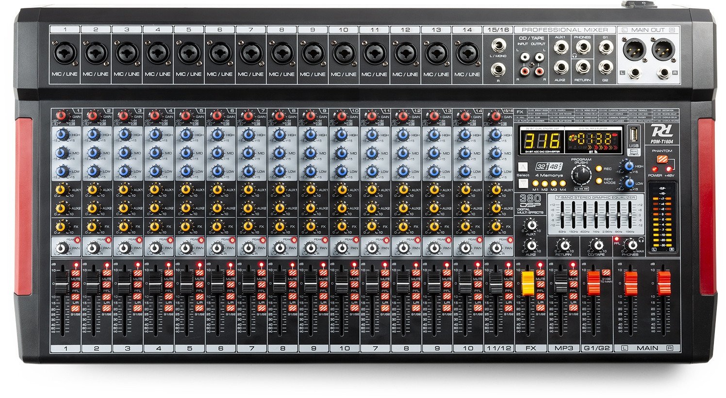 Mikser sceniczny 16-kanałowy PDM-T1604 DSP/MP3 Power Dynamics one size