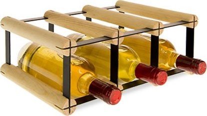 Wamar-Sosenka Regał na wino Stojak na 3 Butelki Szklane/ PET RW-8/ 3x1 Surowy Naturalny Metal + Drewno RW-8-3x1-3