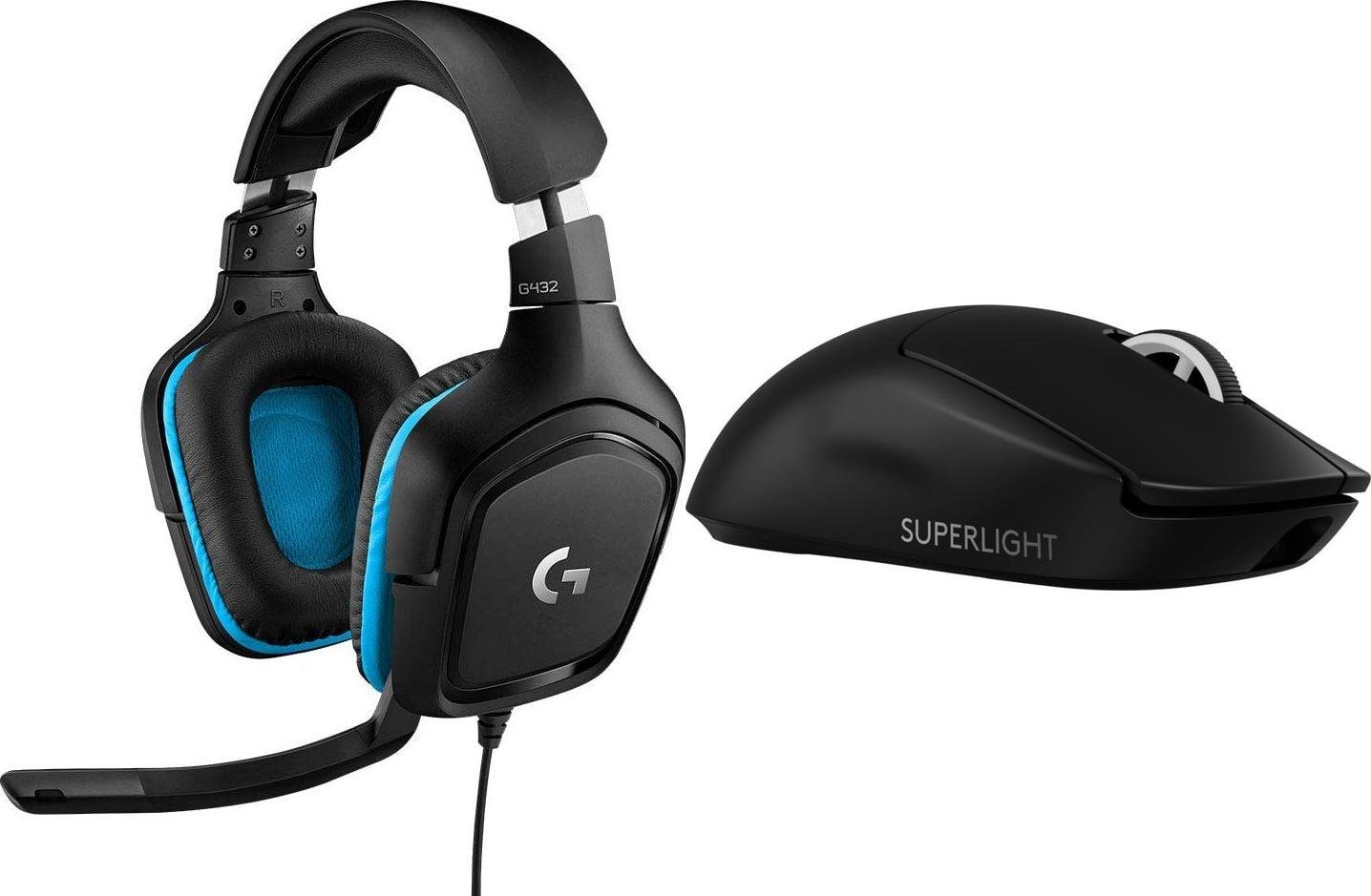 Słuchawki Logitech G432 Niebieskie (981-000770) + G PRO X SuperLight 2 (910-006630)