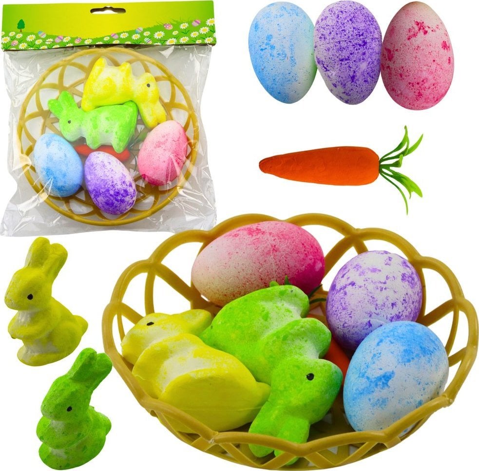 Ozdoby Wielkanocne W Koszyczku Zajączki Jajka Marchewka 6szt LEAN