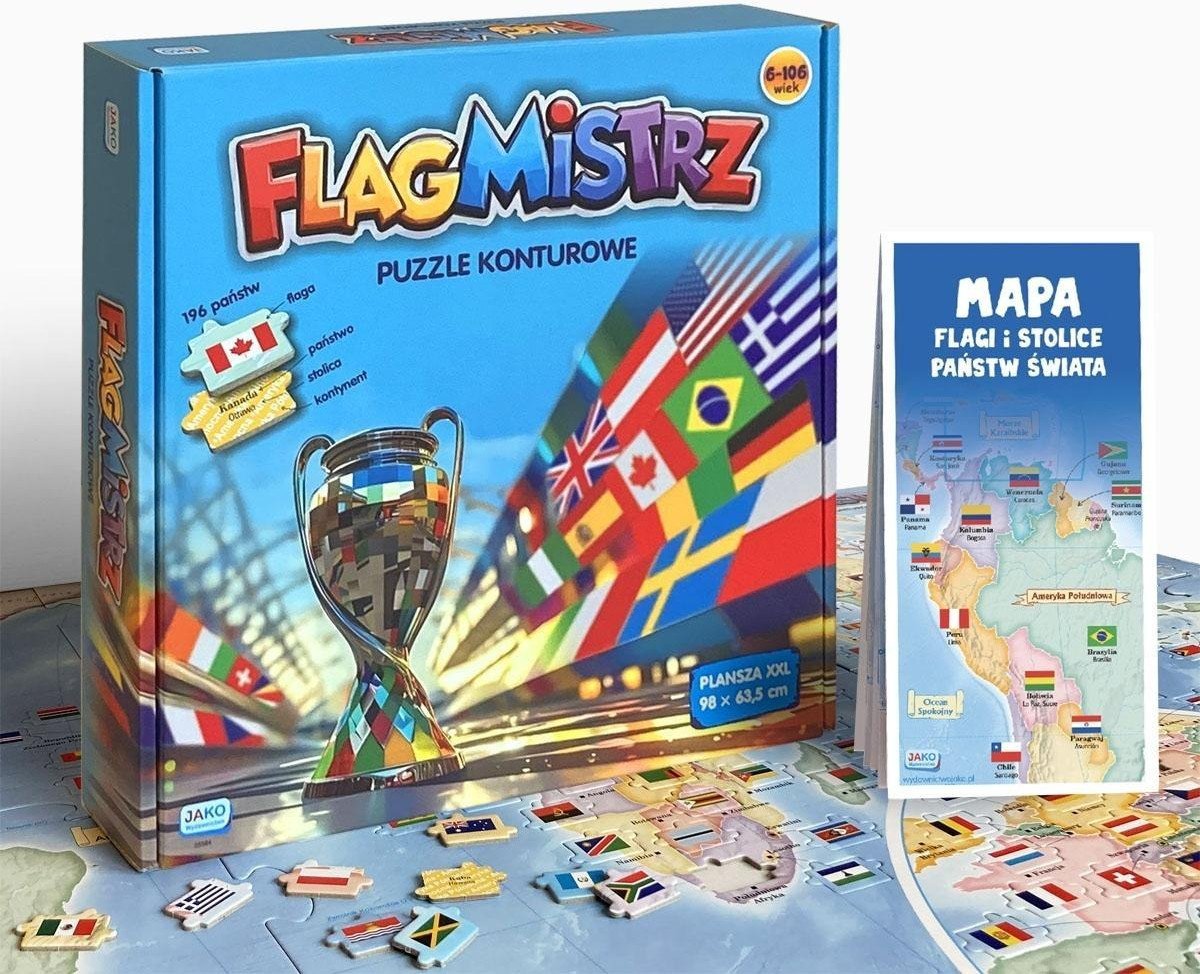 Puzzle konturowe Flagmistrz. Flagi i stolice...