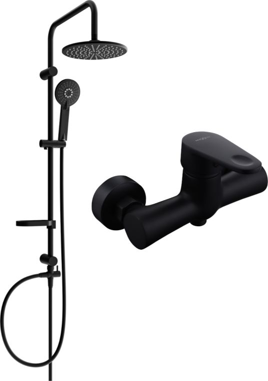 Zestaw prysznicowy Mexen Mexen Carl zestaw prysznicowy natynkowy z deszczownicą i baterią prysznicową Kama, czarny - 72540240-70