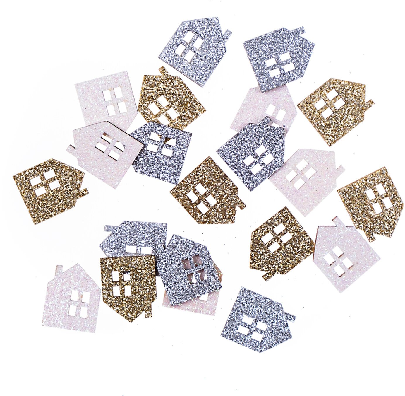 Drewniane brokatowe domki 1,7x2,2cm 21szt