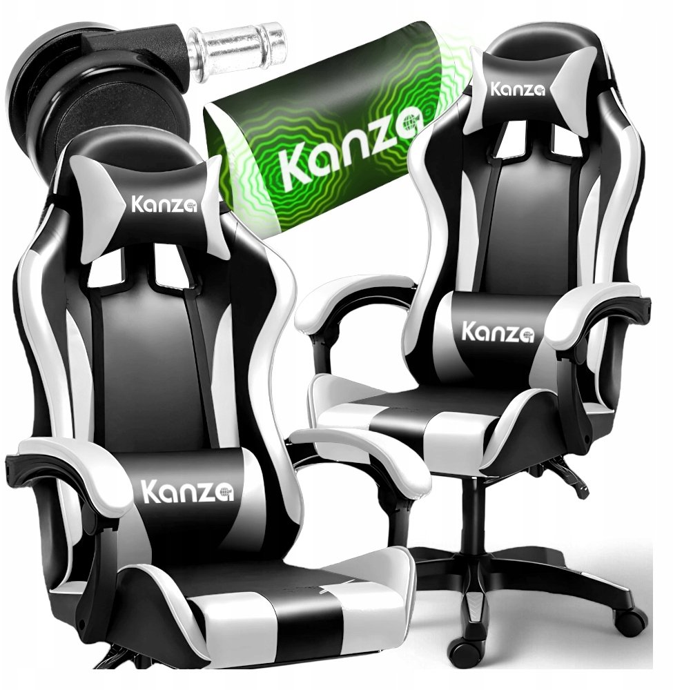 FOTEL GAMINGOWY Z MASAŻEM CZARNO-BIAŁY KANZA