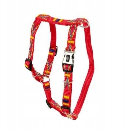 Barry King Szelki dla psa, etniczny wzór, taśma polipropylenowa, 16mm/30-60cm czerwone