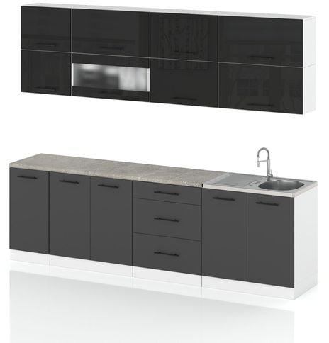 Meble Kuchenne Kuchnia Robo Lux 2.6m Zestaw Modułowy Czarny Połysk Szary