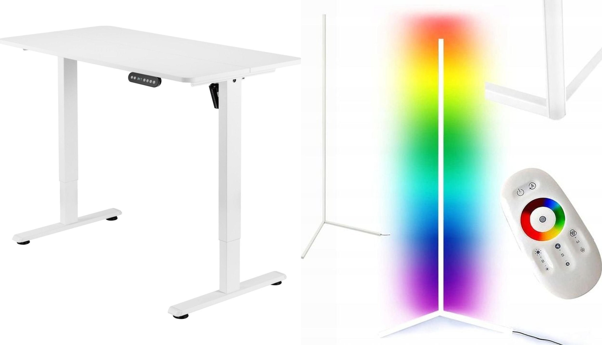 Biurko Mozos Biurko Mozos ED PRO WH Białe 120 cmx60 cm + Lampa podłogowa narożna LC-RGB LED biała