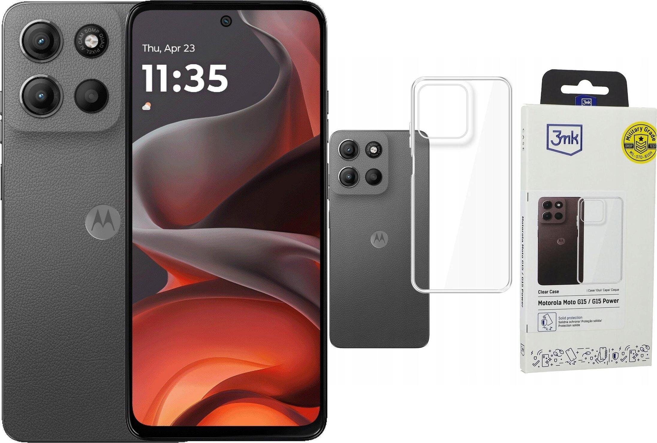 Smartfon Motorola Moto G15 8/128GB Grafitowy (PB6E0017PL) + Etui Clear Case