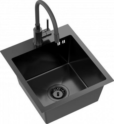 Zlewozmywak QUADRON LUKE 90 zlewozmywak stalowy black metal (40x45x20) z syfonem 1-komorowy b/o + bateria z elastyczną black metal