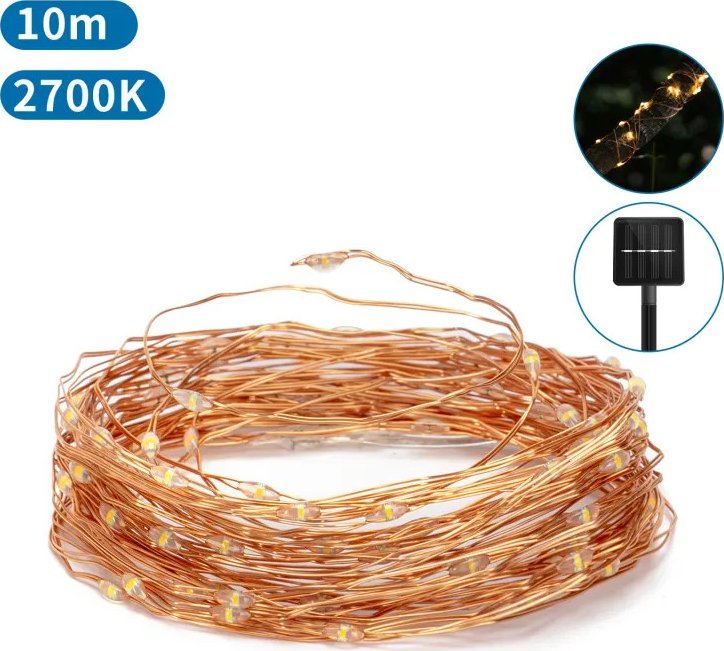 Lampki choinkowe Aigostar Lampki choinkowe ozdobne LED Solar 2700K Miedziane łańcuchy świetlne LED Solar 2700K