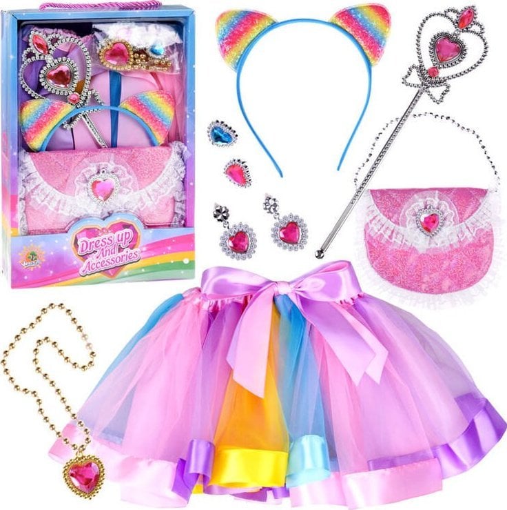 Jokomisiada Strój Wróżki różdżka torebka tęczowa spódniczka opaska ZA4792