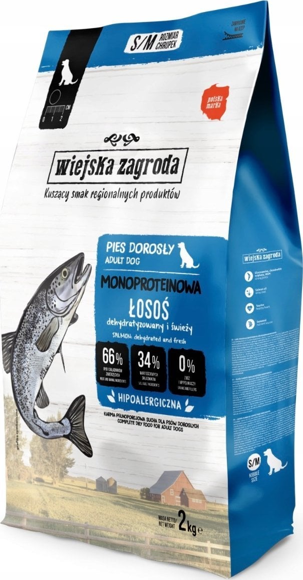 Wiejska Zagroda Karma sucha dla psa Monobiałkowa Łosoś (dorosły) chrupki S/M 6kg