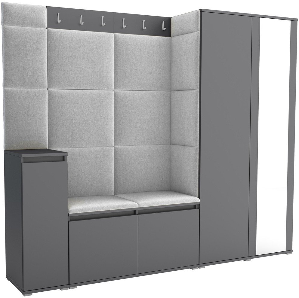 Tapicerowana garderoba Noris VIII z lustrem - kolor antracyt + tkanina Trinity 32