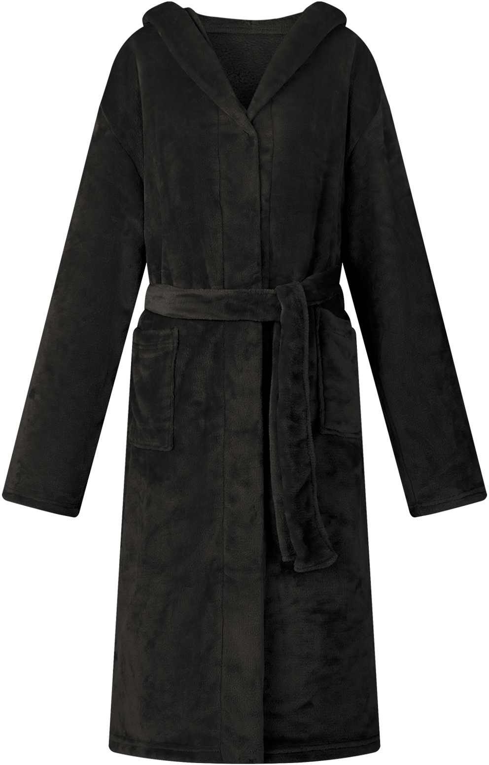 vidaXL Szlafrok z kapturem Czarny flanelowy