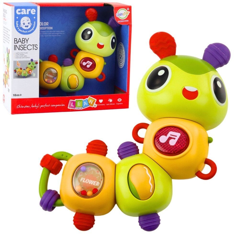 Interaktywna Gąsienica Sensoryczna Muzyczna Grzechotka Gryzak Obrotowa 360°