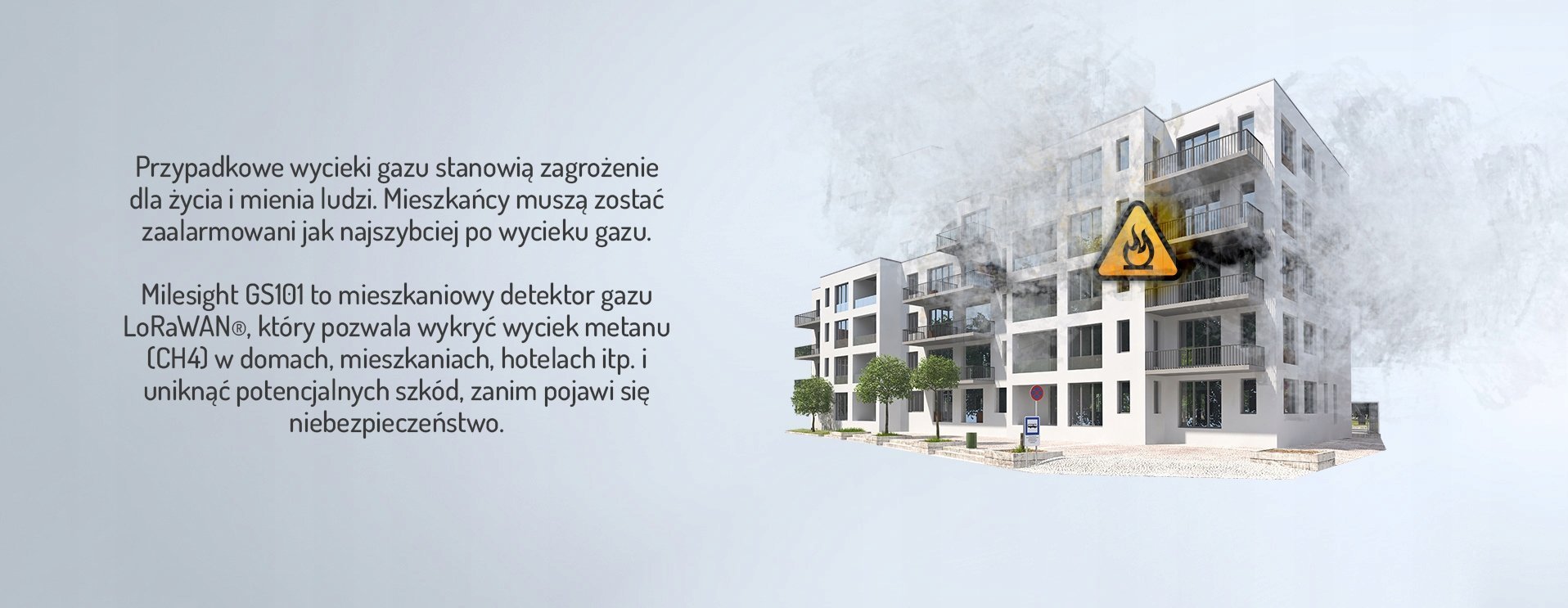 MILESIGHT Milesight GS101 Czujnik Gazu / Metanu CH4 w technologii LoraWan wbudowany Alarm dzwiękowy i lampa alarmowa do 5 Lat pracy na baterii