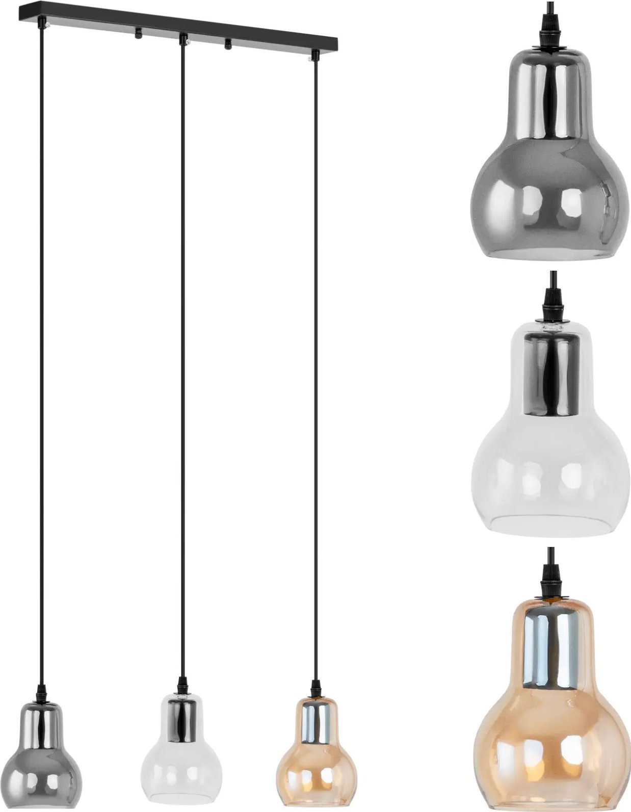 Lampa sufitowa Uniprodo Lampa sufitowa nowoczesna 3 punktowa E27 - szklane dzwonki Lampa sufitowa nowoczesna 3 punktowa E27 - szklane dzwonki