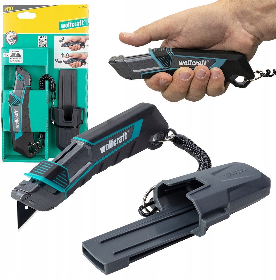 Nóż z futerałem, z ostrzem trapezowym PRO SAFETY wolfcraft