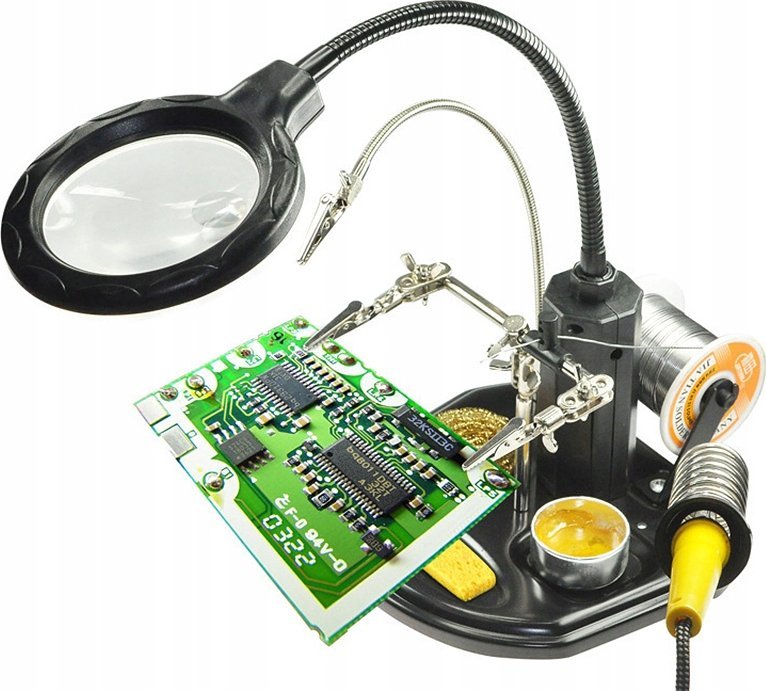 Rosfix TRZECIA RĘKA UCHWYT MONTAŻOWY DO LUTOWANIA MODELARSTWA NAPRAWY ZESTAW LUPA