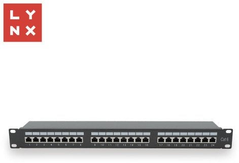 LYNX 19" patch panel 24-port, STP Cat6, 50µ, stíněný, černý