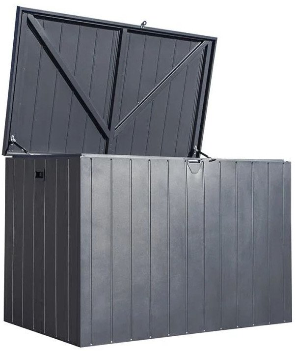 Skrzynia ogrodowa ze stali Shelterlogic | 980 litrów | Pudełko na poduszki i pudełko do przechowywania | Antracyt | 79x138x93 cm