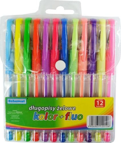 SCHEMAT Długopisy żelowe kolor + fluo 12 kol. 0106 Schemat
