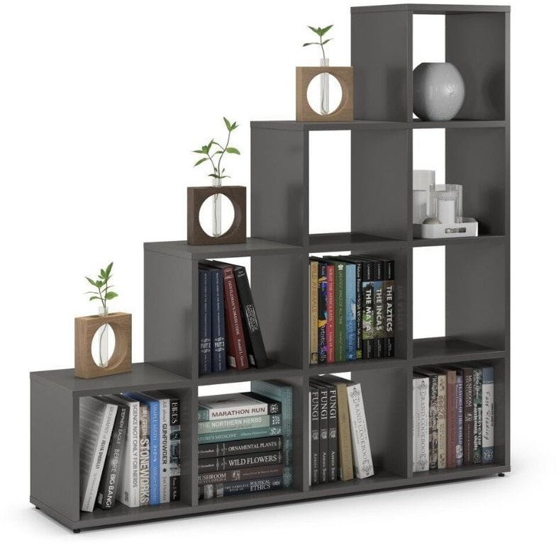 Regał schodkowy, komorowy, ETAP, 133x30x133 cm, grafit, mat | TYLETEGOTU