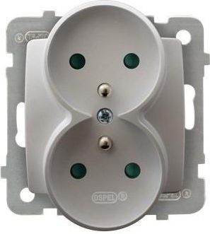 Ospel Gniazdo Karo podwójne z uziemieniem i przesłonami srebrny perłowy (GP-2SRZP/m/43)