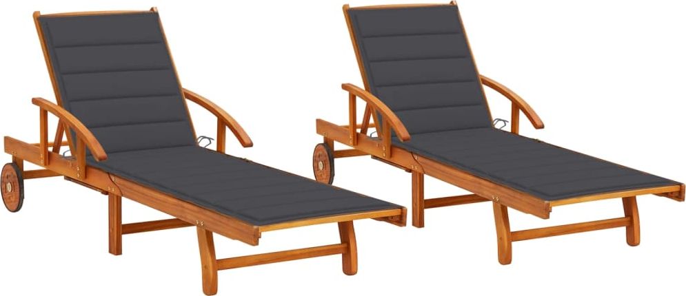 vidaXL Leżaki z poduszkami lite drewno akacjowe 2 szt.
