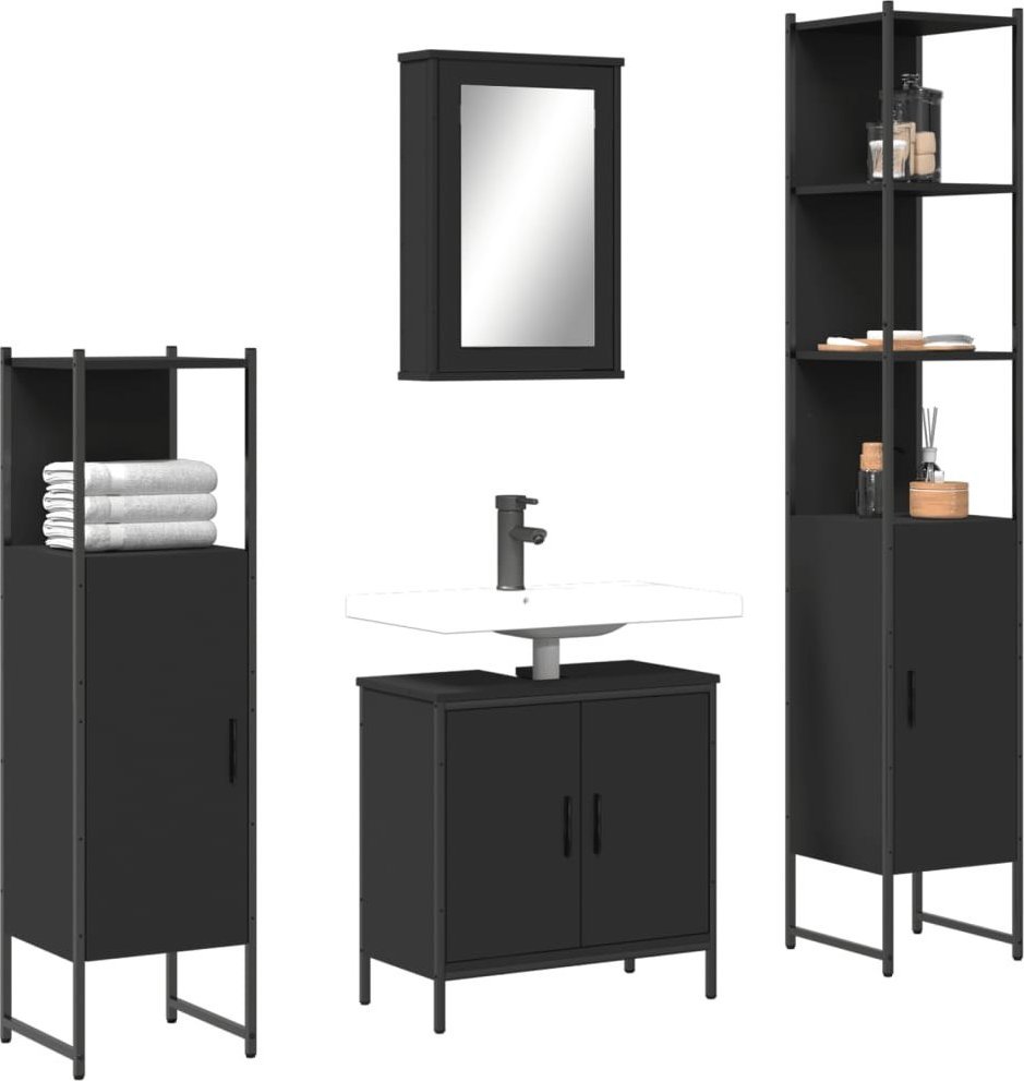 vidaXL VidaXL 4 Piece Bathroom Furniture Set Black Engineered Wood