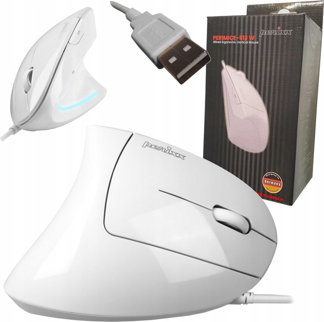 Mysz Perixx Mysz przewodowa Perixx PERIMICE-513 W optyczna wertykalna pionowa biała