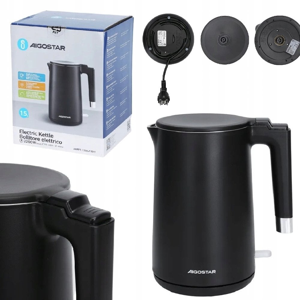 Czajnik Elektryczny Aigostar James 2200W 1,5L Stal Nierdzewna Czarny