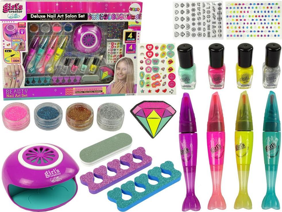 Lean Sport Duży Zestaw do Malowania Paznokci Pisaki Brokat Naklejki Lampa