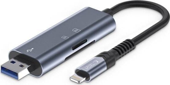 Tech-Protect TECH-PROTECT ULTRABOOST CARD READER SD & MICRO SD LIGHTNING & USB GREY