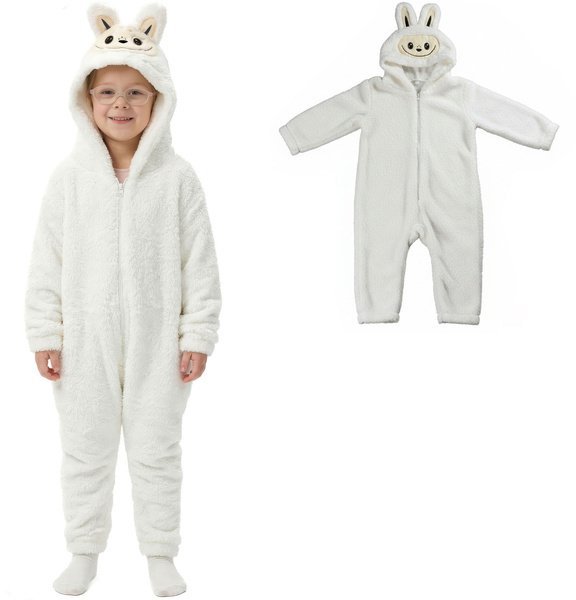 COGIO Strój LABUBU, kostium naśladujący futro, piżama LAFUFU z ogonkiem białym rozmiary 110-140 110