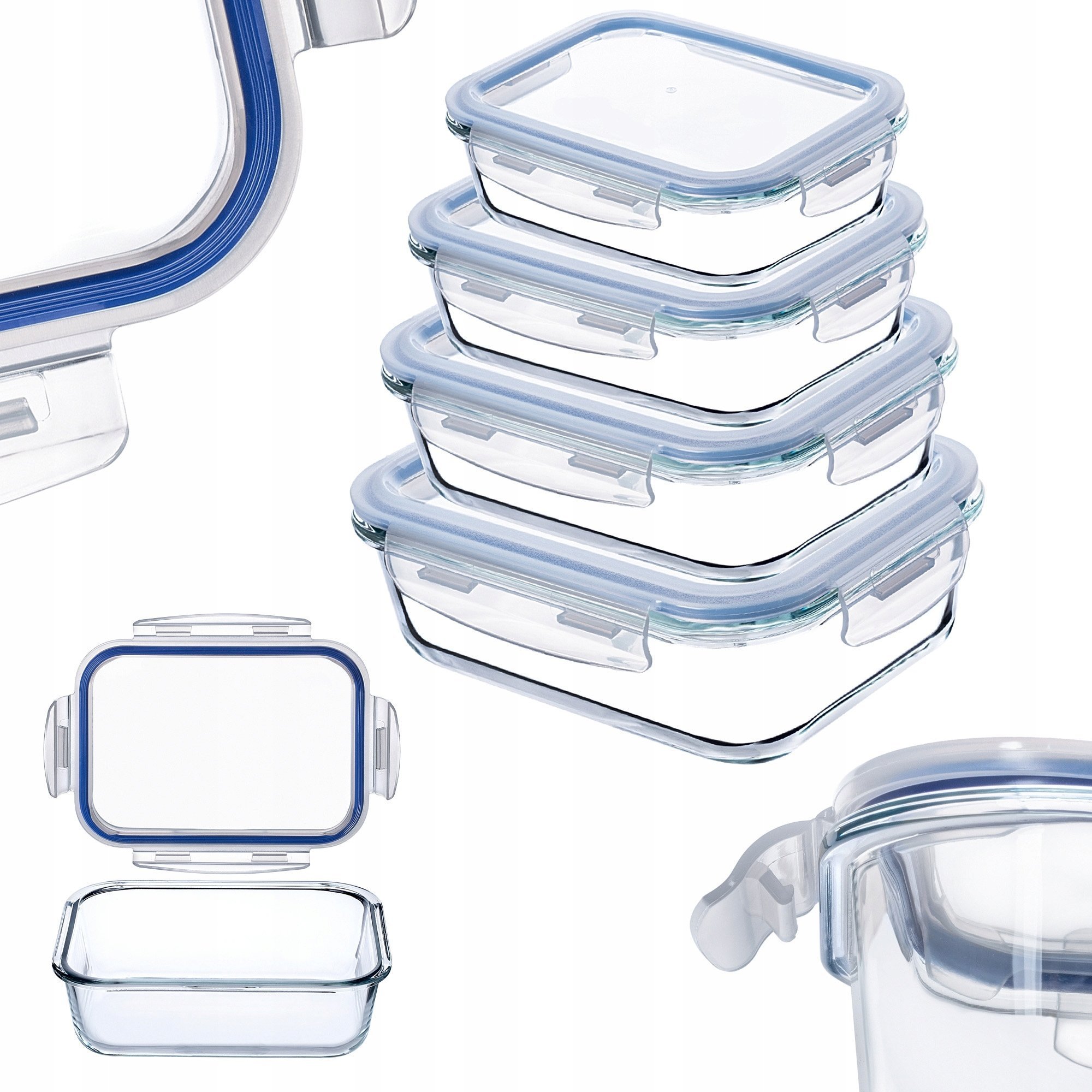 Kadax 4x KADAX Zestaw Pojemników Na Żywność Szklane Pokrywką Pudełko Prostokątne