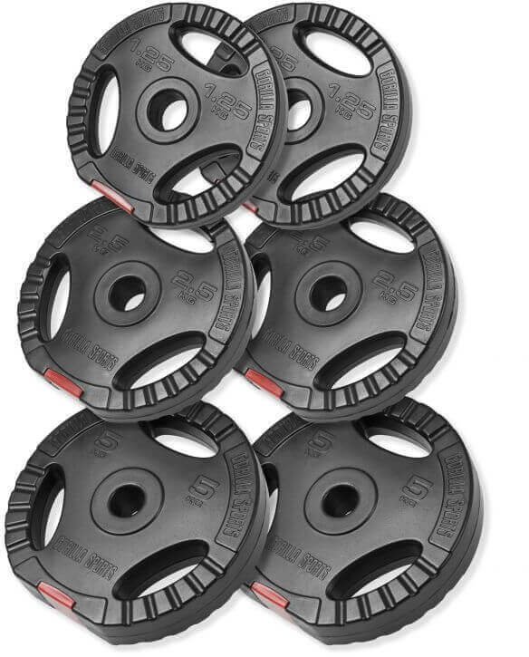 Zestaw 2 x 5 kg, 2 x 2.5 kg, 2 x 1.25 kg obciążęnia bitumiczne 30mm GRIP