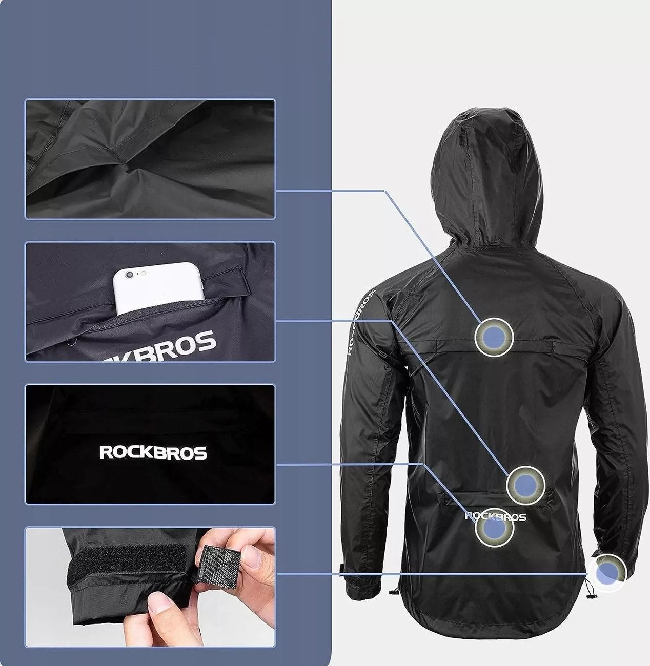 RockBros Kurtka przeciwdeszczowa Rockbros YPY013BK3XL oddychająca wiatroodporna XXXL - czarna