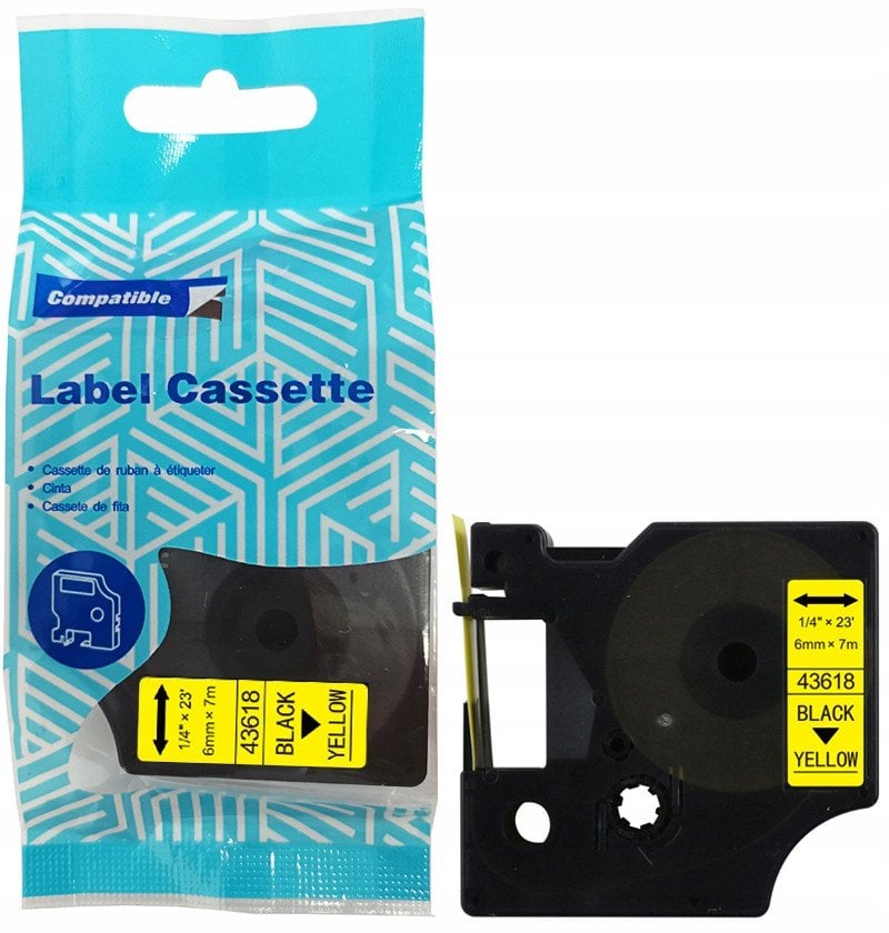 Taśma DYMO D1 43618 6mm x 7m S0720790 czarny na żółtym zamiennik