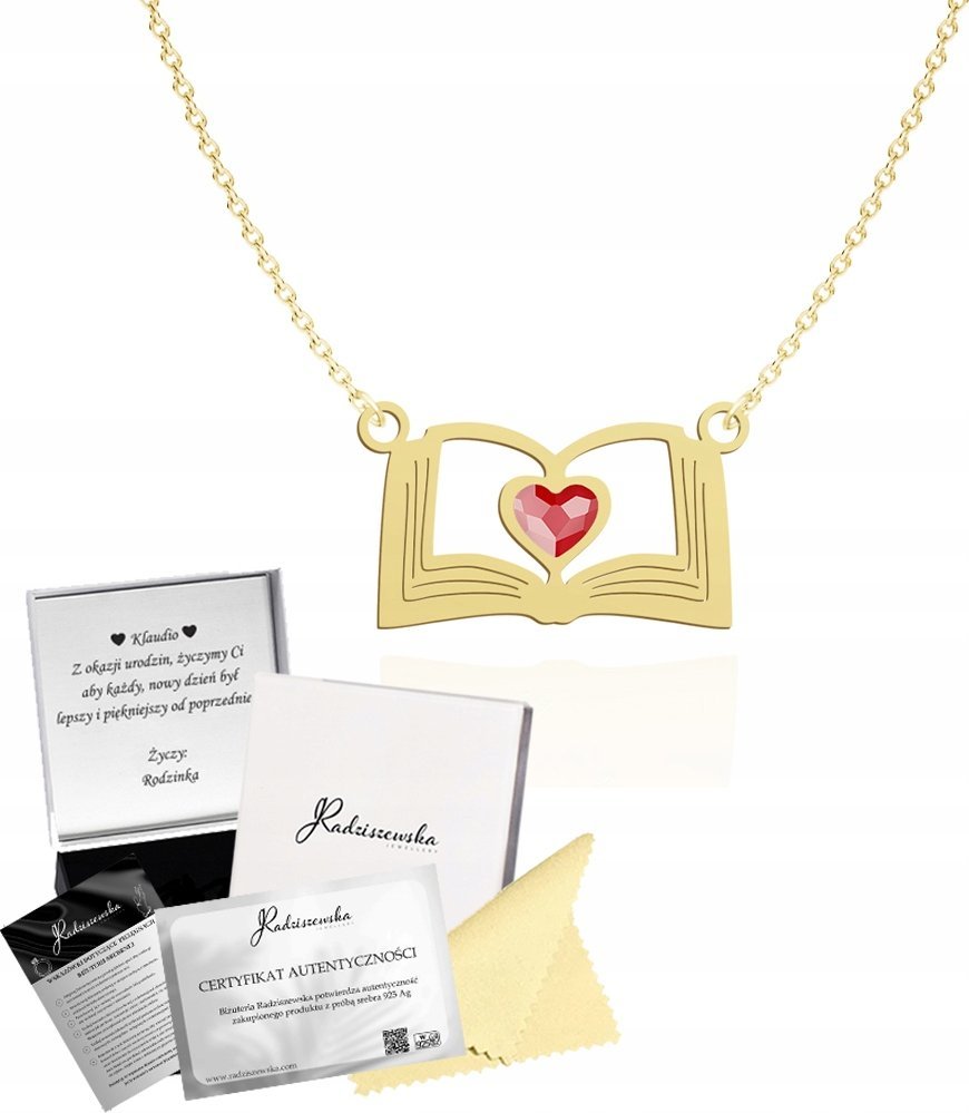 Radziszewska Jewellery Złoty Naszyjnik Książka Łańcuszek SREBRO 925 Prezent DEDYKACJA GRATIS