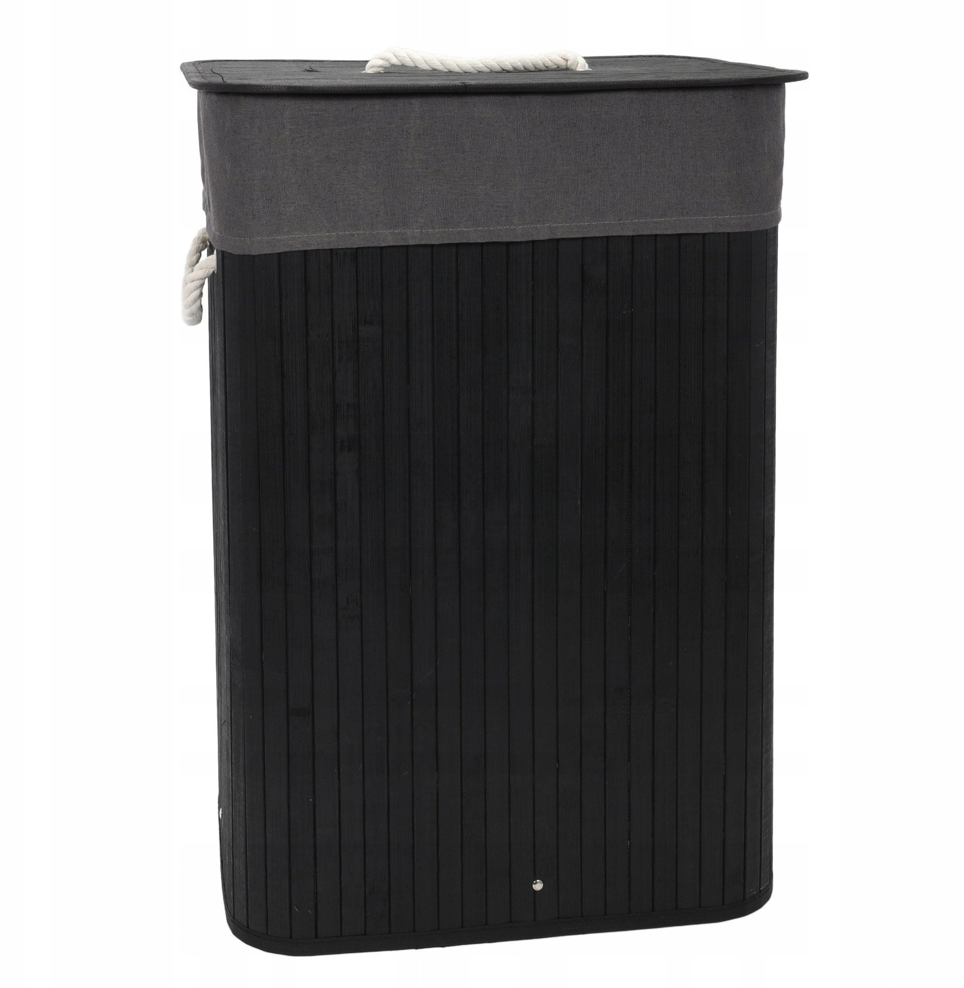 Czarny kosz na pranie z bambusa, 80 l