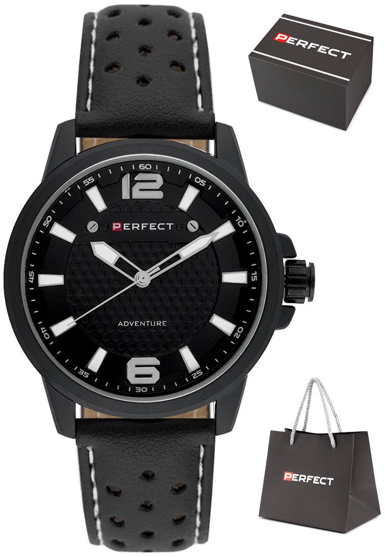 Zegarek Perfect W146-07 męski perforowany pasek 44 mm .