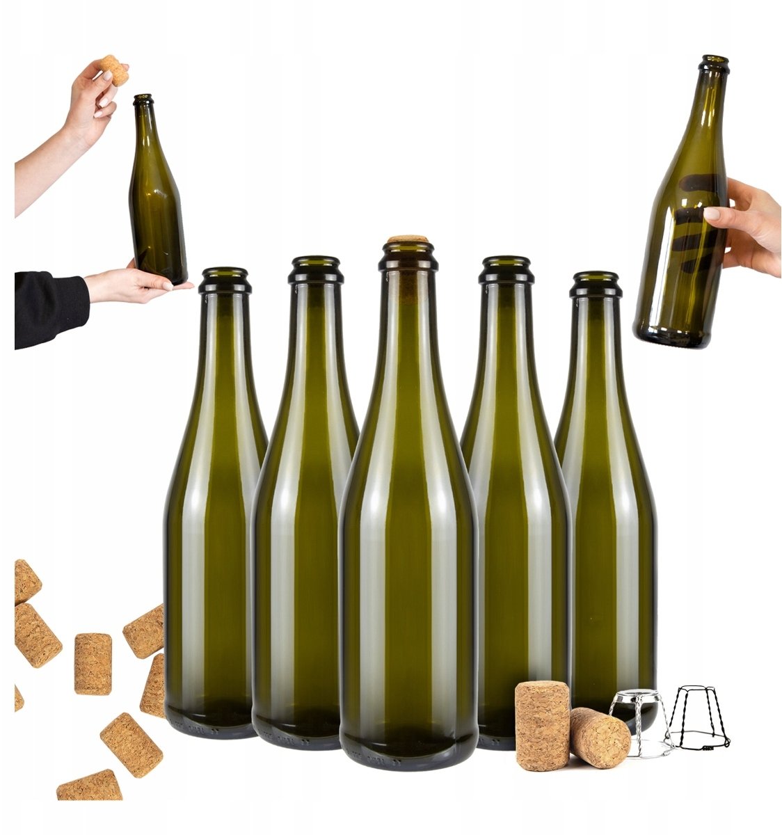 30x Butelka Szklana do Szampana Cydru Wina 750 ml Oliwkowa Szampan 750 ml