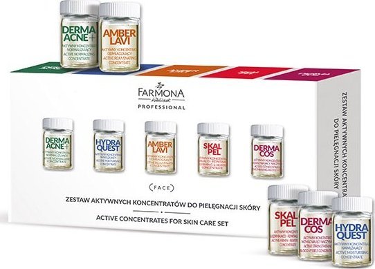 Farmona Farmona Zestaw aktywnych koncentratów do pielęgnacji skóry (DERMAACNE+ x 2, HYDRA QUEST x 2, AMBER LAVI x 2, SKALPEL x 2, DERMACOS x 2) 10 x
