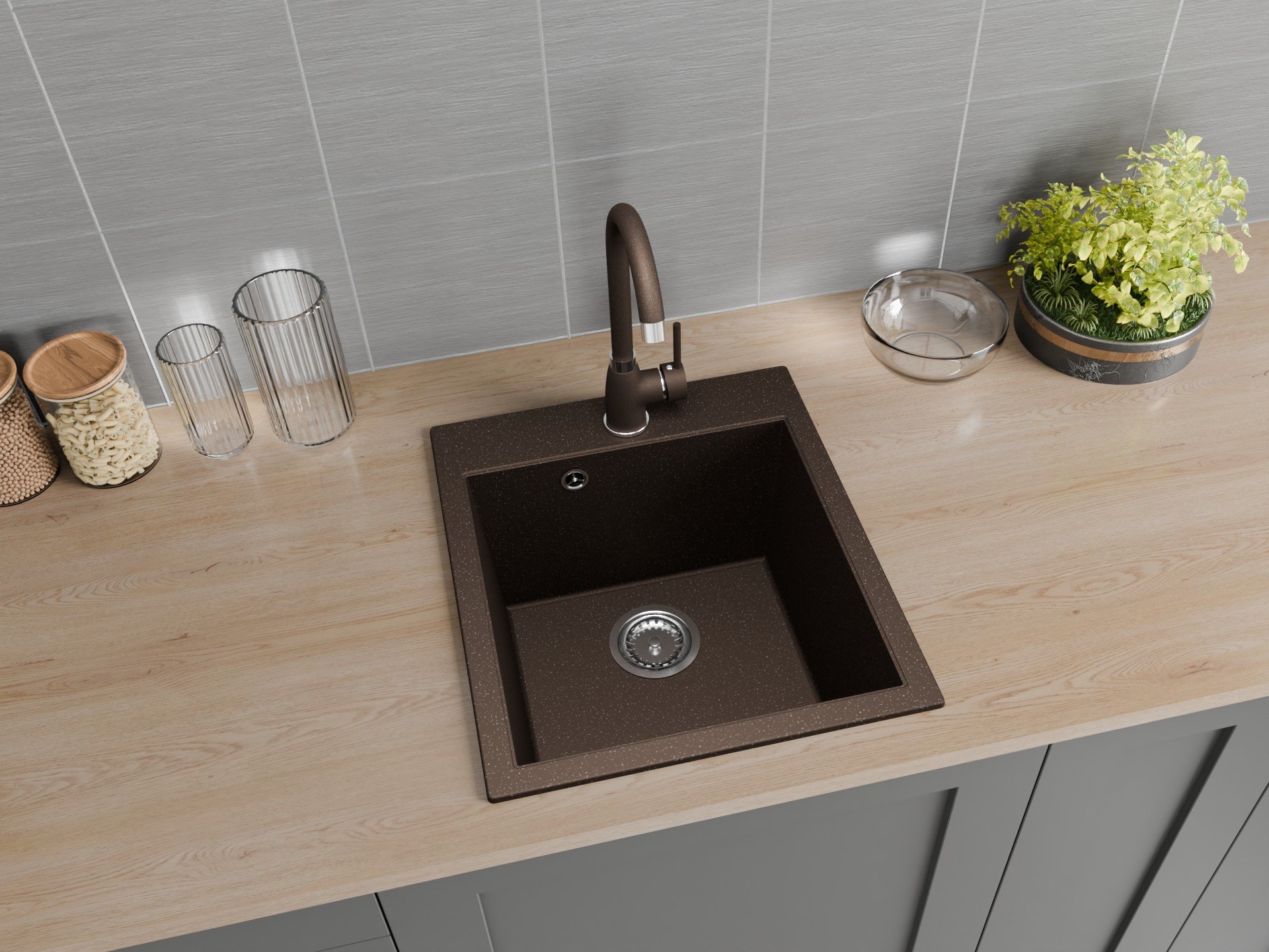 Zlewozmywak jednokomorowy COBALT brąz metalik + bateria NOON