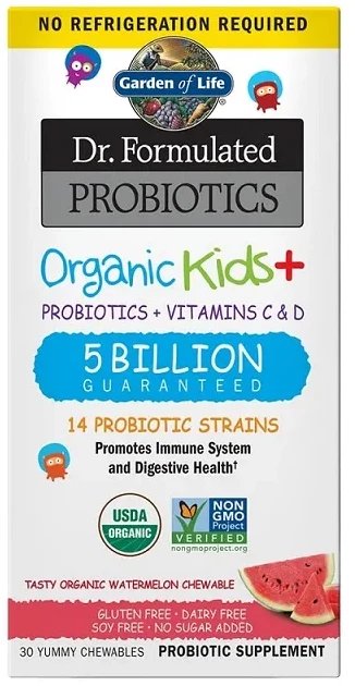 Garden of Life - Probiotyk dla Dzieci, Probiotics Organic Kids+, Arbuz, 30 tabletek do żucia