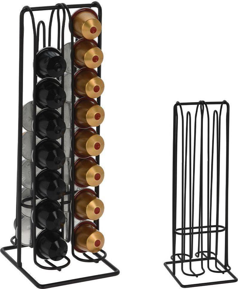 Excellent Houseware Stojak na 32 kapsułki, metalowy, czarny, stojący organizer 30 cm