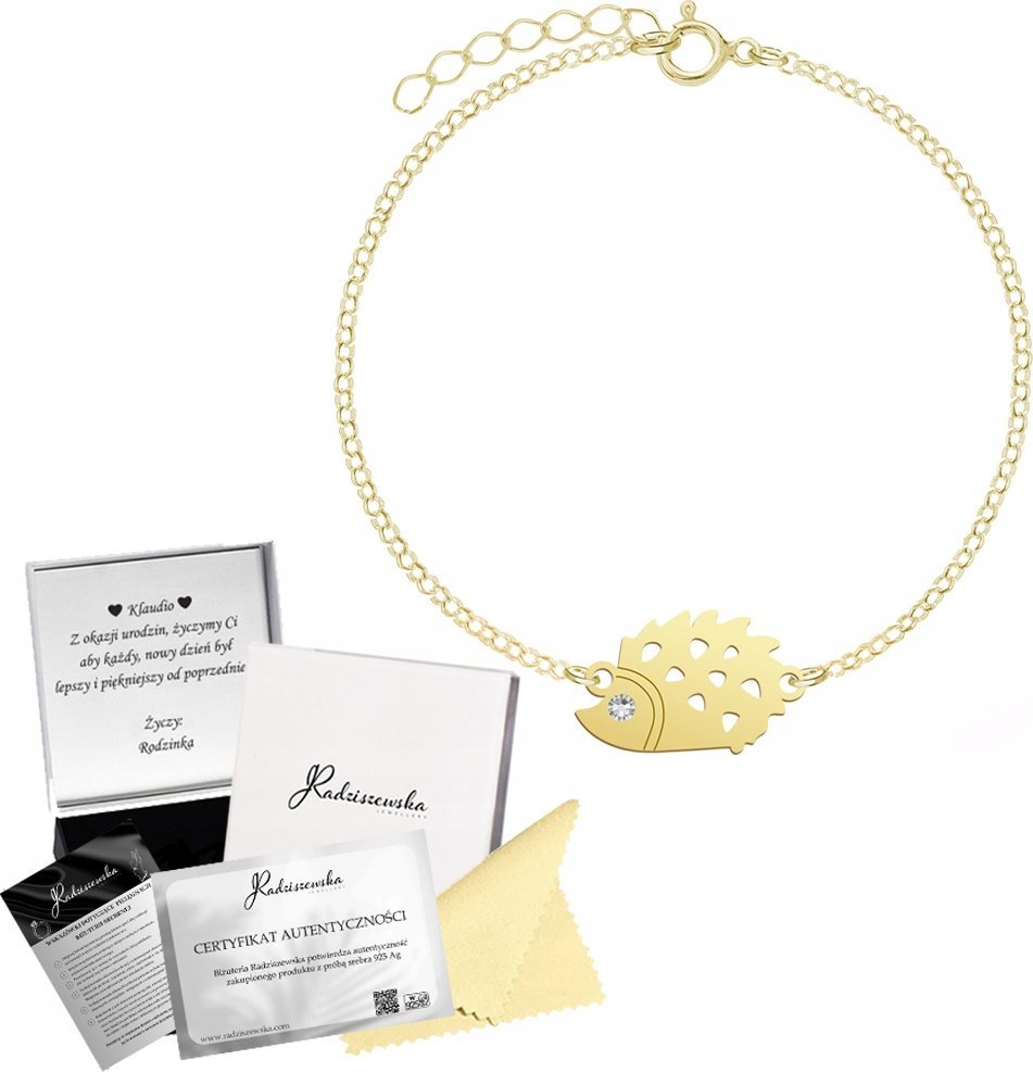 MEJK Jewellery Bransoletka Złota JEŻ Łańcuszek Srebro 925 Prezent DEDYKACJA GRATIS